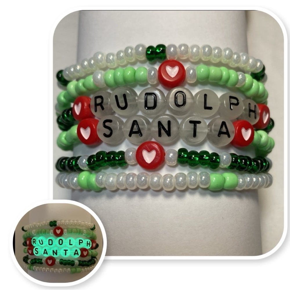 Glow In The Dark Santa And Rudolph Friendship Bracelet Stack